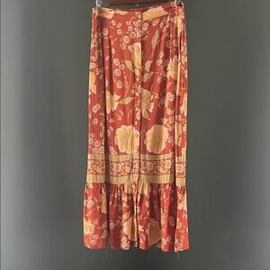 Cynthia Rowley Floral Button-Front Maxi Skirt in Rust and Yellow